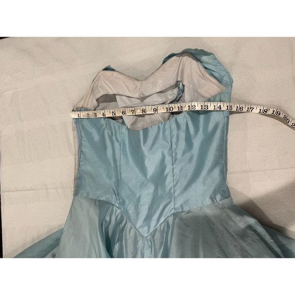 Vintage 1950s Taffeta Strapless Gown Dress S Bubble Hem Pastel Blue Tulle Slip - Picture 15 of 15